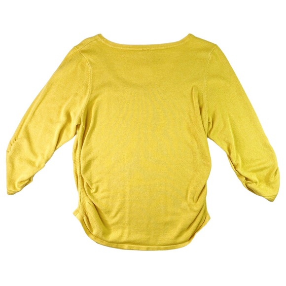 NY Collection Sz Large Women's Sweater Ruching Sleeves Sides Yellow Grommet Neck - Picture 7 of 11